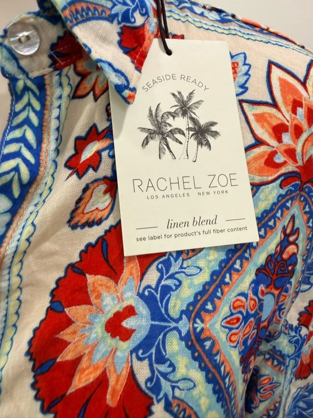 Rachel Zoe Floral Paisley Linen Blend Swim Coverup in Blue, Red, White - Picture 4 of 6